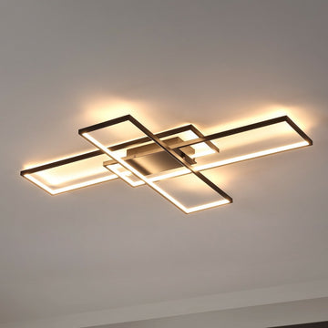 Palco 39" Contemporary Minimalist Metal Adjustable Dimmable Geometric Integrated LED Flush Mount - JONATHAN Y